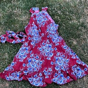 Floral Red and Blue Dress
